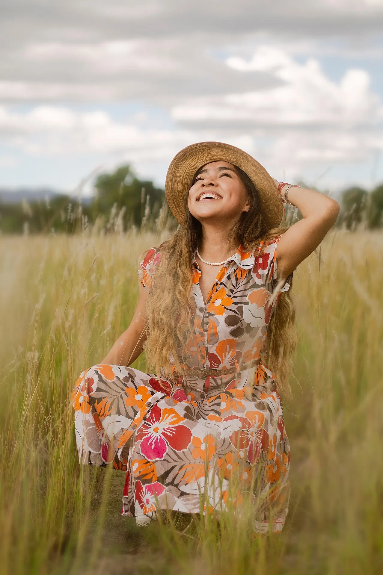 Happy young girl walking outdoor